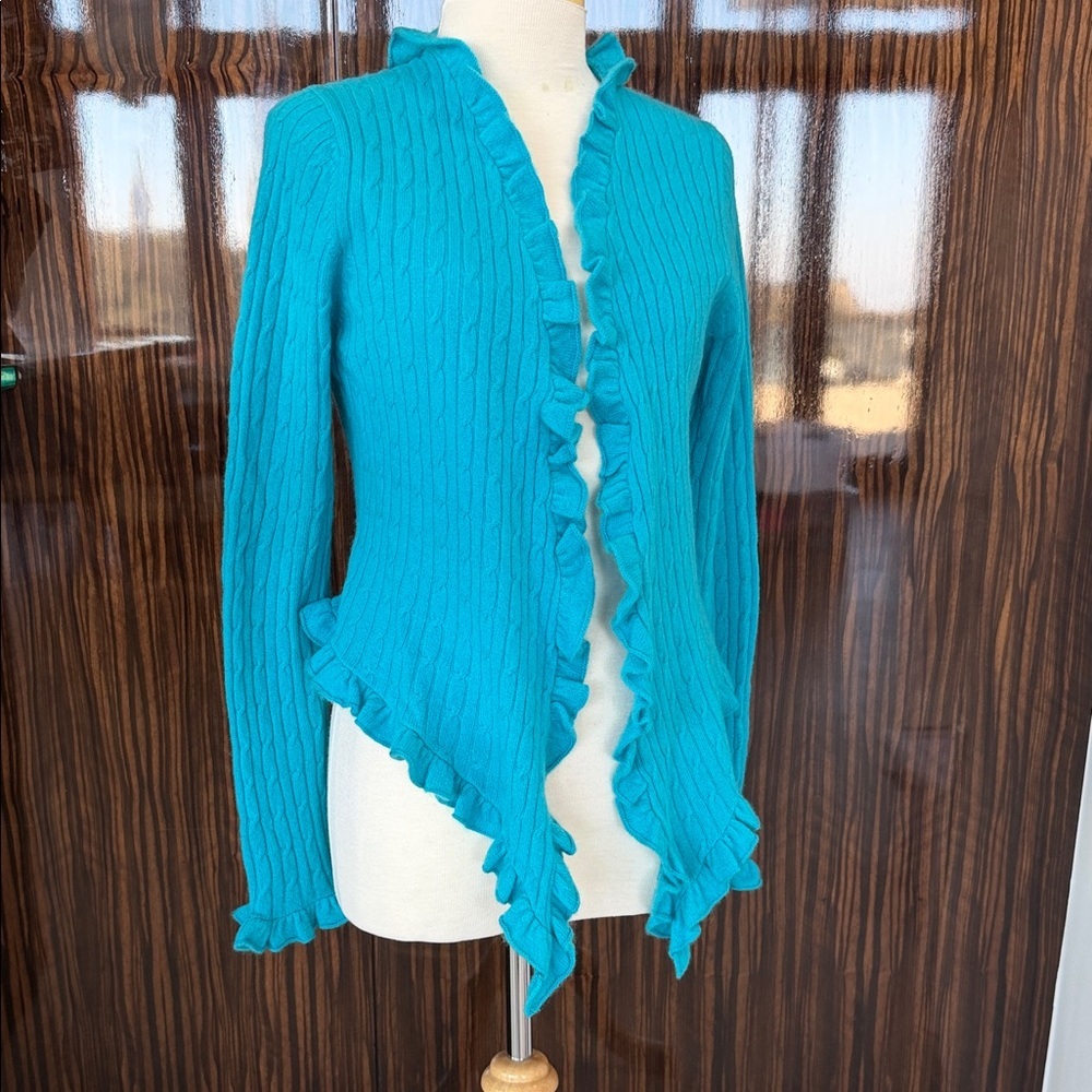 KIER + J Blue Ruffled Cardigan